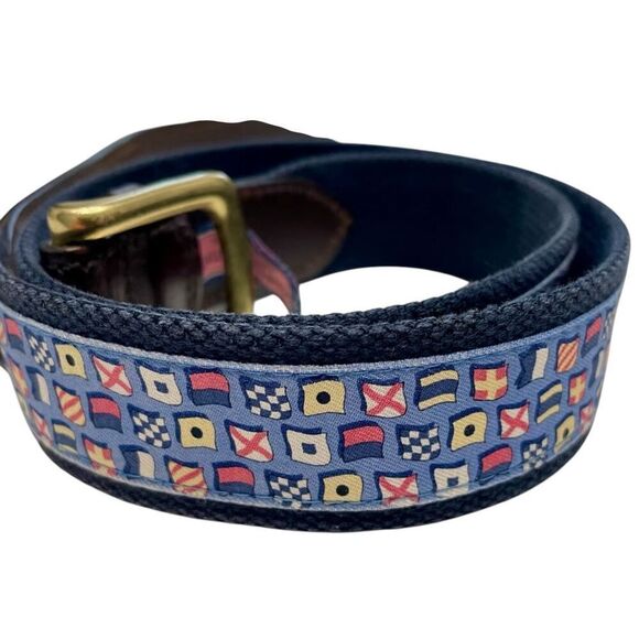 Men Belt Graphic Sailing Flag print Leather Belt Brass Buckle by Vineyard Vines - Picture 1 of 10